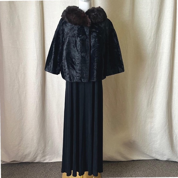 Vintage Sheared Fur Cape w/ Mink Collar Black Swing Evening Capelet M/L - Picture 9 of 9